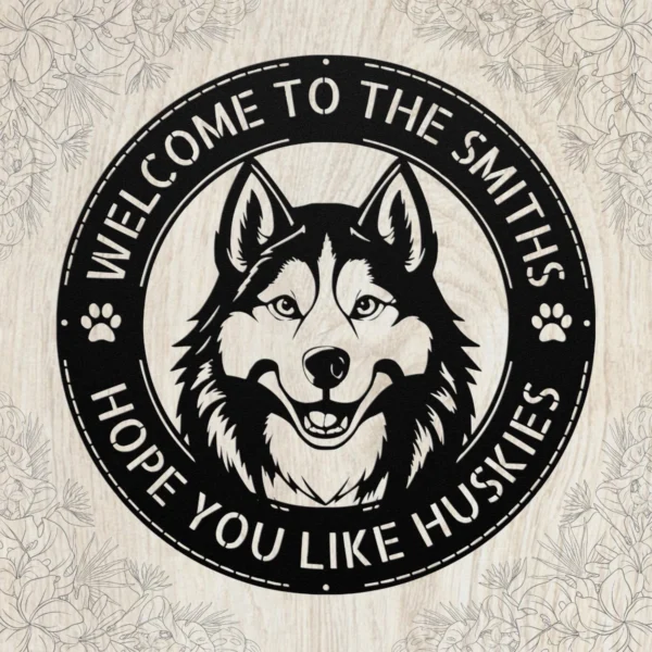 Custom Husky Dog Metal Sign Personalized Pet Lover Decor Custom husky dog metal sign in 16 gauge steel for pet lover wall decor, personalized husky plaque for home, cabin and dog gift art.