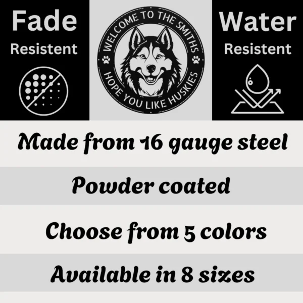 Custom Husky Dog Metal Sign Personalized Pet Lover Decor Custom husky dog metal sign in 16 gauge steel for pet lover wall decor, personalized husky plaque for home, cabin and dog gift art.