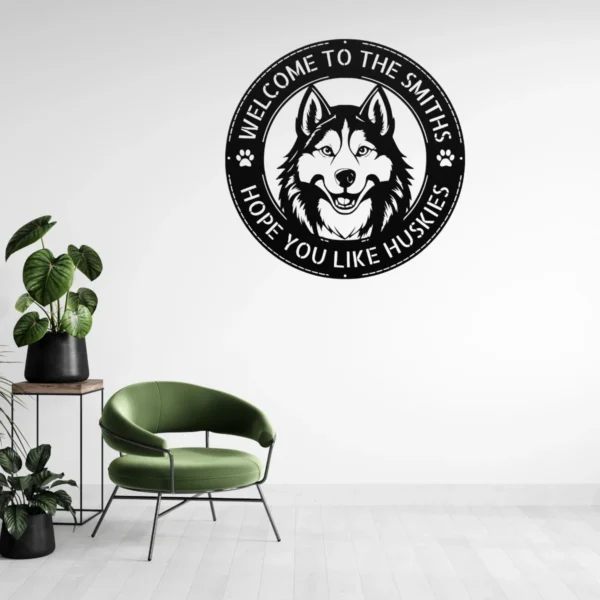 Custom Husky Dog Metal Sign Personalized Pet Lover Decor Custom husky dog metal sign in 16 gauge steel for pet lover wall decor, personalized husky plaque for home, cabin and dog gift art.