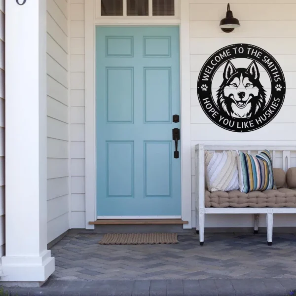 Custom Husky Dog Metal Sign Personalized Pet Lover Decor Custom husky dog metal sign in 16 gauge steel for pet lover wall decor, personalized husky plaque for home, cabin and dog gift art.