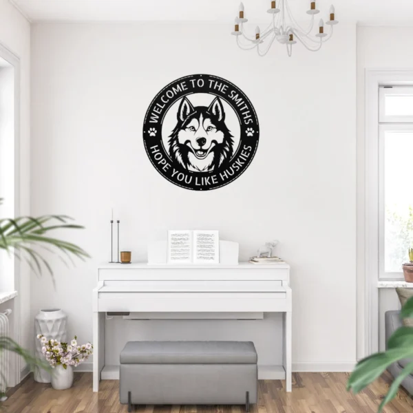 Custom Husky Dog Metal Sign Personalized Pet Lover Decor Custom husky dog metal sign in 16 gauge steel for pet lover wall decor, personalized husky plaque for home, cabin and dog gift art.
