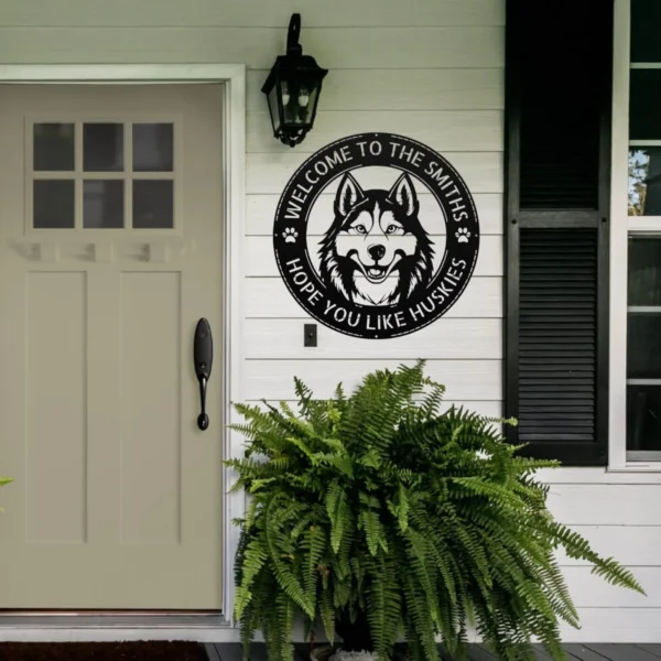 Custom Husky Dog Metal Sign Personalized Pet Lover Decor Custom husky dog metal sign in 16 gauge steel for pet lover wall decor, personalized husky plaque for home, cabin and dog gift art.
