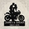 Custom Kissing Couple Motorcycle Metal Sign Biker Wall Art Custom kissing couple motorcycle metal sign in 16 gauge steel for biker wall decor, romantic garage art and gift for riders or couples.