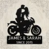 Custom Kissing Couple Motorcycle Sign Biker Metal Decor Custom kissing couple motorcycle sign in 16 gauge steel for biker wall decor, romantic garage art and gift for riders or couples.