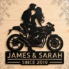 Custom Kissing Couple Motorcycle Sign Biker Metal Decor Custom kissing couple motorcycle sign in 16 gauge steel for biker wall decor, romantic garage art and gift for riders or couples.