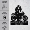 Custom Kissing Couple Motorcycle Sign Biker Metal Decor Custom kissing couple motorcycle sign in 16 gauge steel for biker wall decor, romantic garage art and gift for riders or couples.