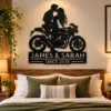 Custom Kissing Couple Motorcycle Sign Biker Metal Decor Custom kissing couple motorcycle sign in 16 gauge steel for biker wall decor, romantic garage art and gift for riders or couples.