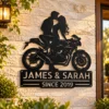 Custom Kissing Couple Motorcycle Sign Biker Metal Decor Custom kissing couple motorcycle sign in 16 gauge steel for biker wall decor, romantic garage art and gift for riders or couples.