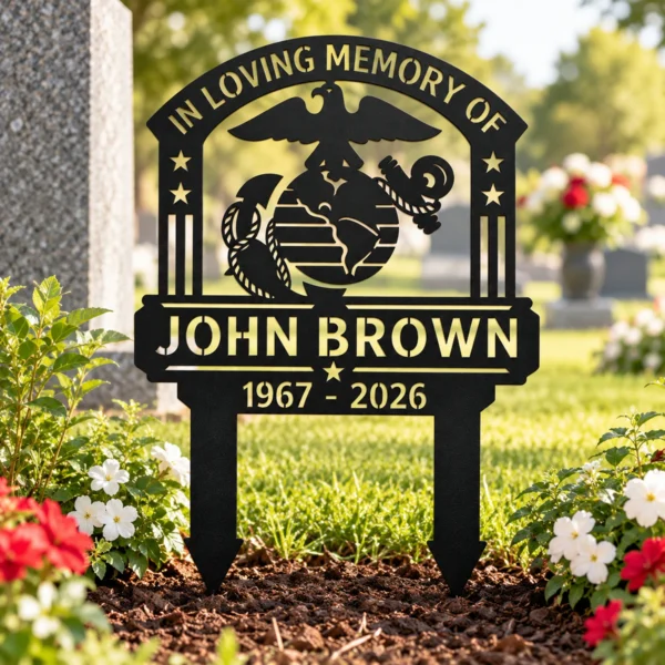 Custom Marine Corps Memorial Grave Stake Eagle Globe Anchor Tribute Sign Honor Marine courage and sacrifice with a Custom Marine Corps Memorial Grave Stake featuring Eagle, Globe & Anchor—lasting tribute for gravesites and memorials.