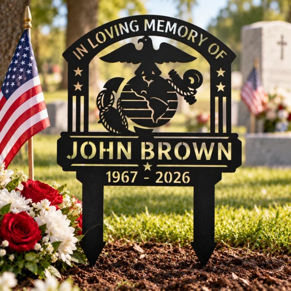 Custom Marine Corps Memorial Grave Stake Eagle Globe Anchor Tribute Sign Honor Marine courage and sacrifice with a Custom Marine Corps Memorial Grave Stake featuring Eagle, Globe & Anchor—lasting tribute for gravesites and memorials.