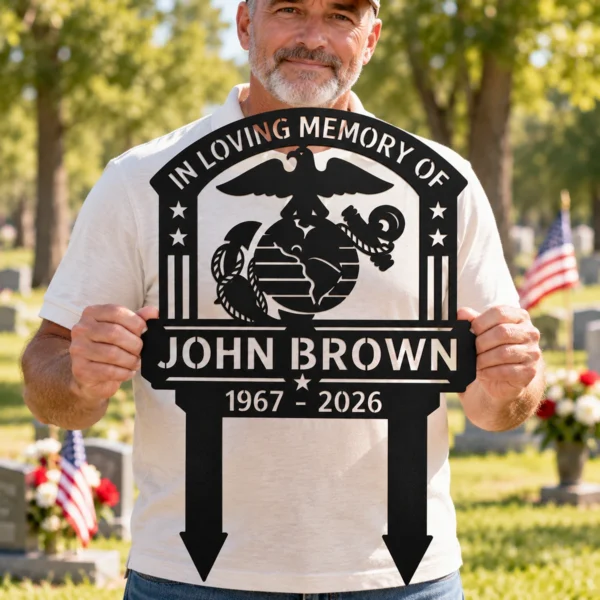 Custom Marine Corps Memorial Grave Stake Eagle Globe Anchor Tribute Sign Honor Marine courage and sacrifice with a Custom Marine Corps Memorial Grave Stake featuring Eagle, Globe & Anchor—lasting tribute for gravesites and memorials.
