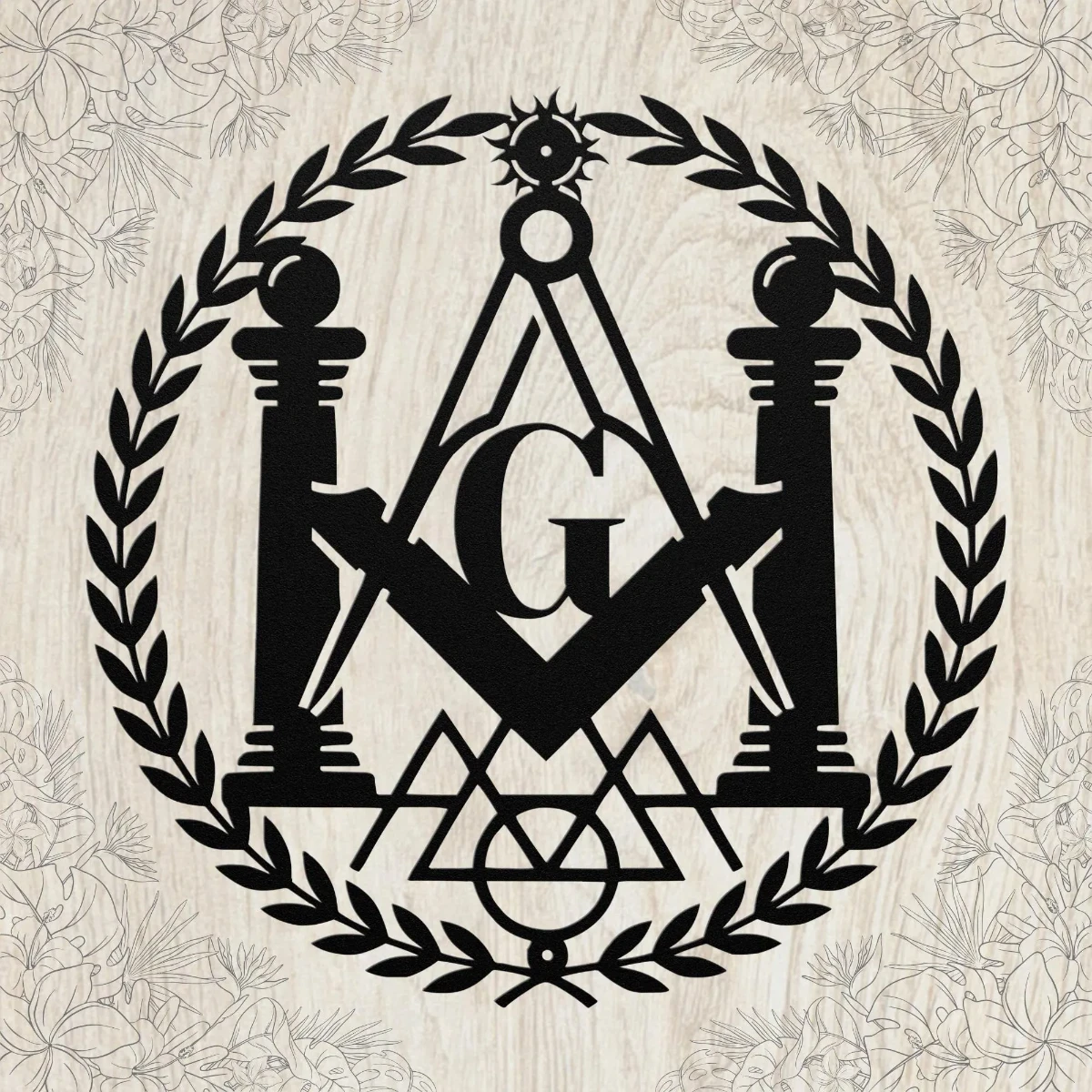 Custom Masonic Symbols Metal Art Sign in 16 gauge steel for Freemason wall decor, personalized lodge plaque for home, office and Masonic gift art.
