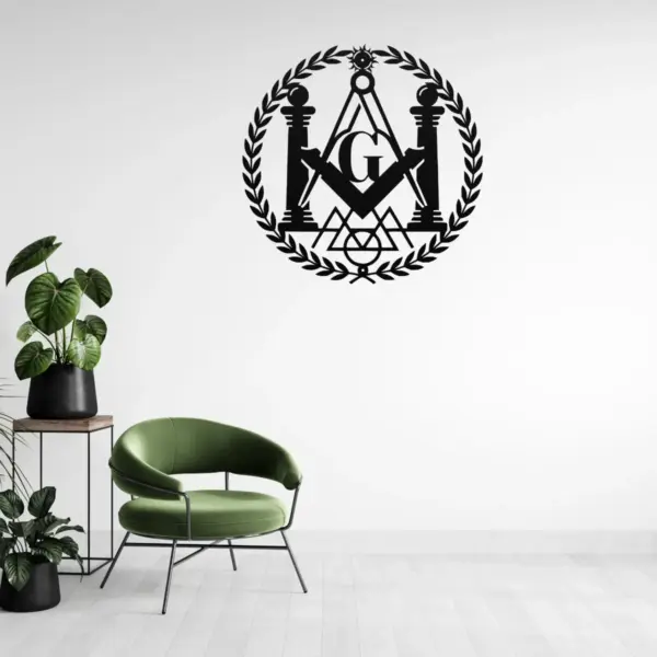 Custom Masonic symbols metal sign in 16 gauge steel for Freemason wall decor, personalized lodge plaque for home, office and Masonic gift art.