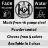Custom Masonic symbols metal sign in 16 gauge steel for Freemason wall decor, personalized lodge plaque for home, office and Masonic gift art.