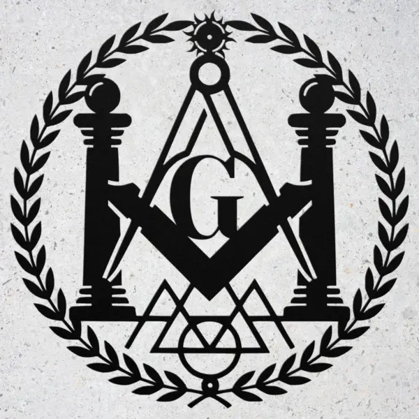 Custom Masonic symbols metal sign in 16 gauge steel for Freemason wall decor, personalized lodge plaque for home, office and Masonic gift art.