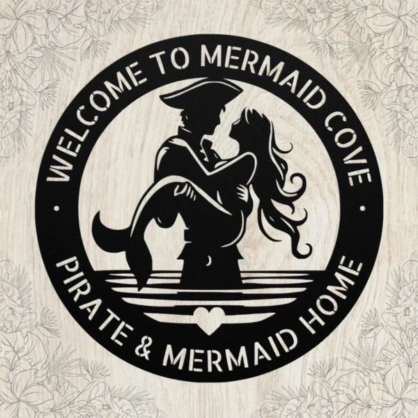 Custom Mermaid And Pirate Metal Art Sign Nautical Wall Decor Custom mermaid and pirate metal sign made from 16 gauge steel. Custom nautical wall decor for beach homes, couples gift, and coastal spaces.