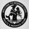 Custom Mermaid and Pirate Metal Art Sign made from 16 gauge steel. Custom nautical wall decor for beach homes, couples gift, and coastal spaces.