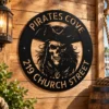 Custom Metal Pirate Skull Art Sign crafted from 16 gauge steel. Custom pirate wall decor for man caves, bars, game rooms, boats, and gifts.