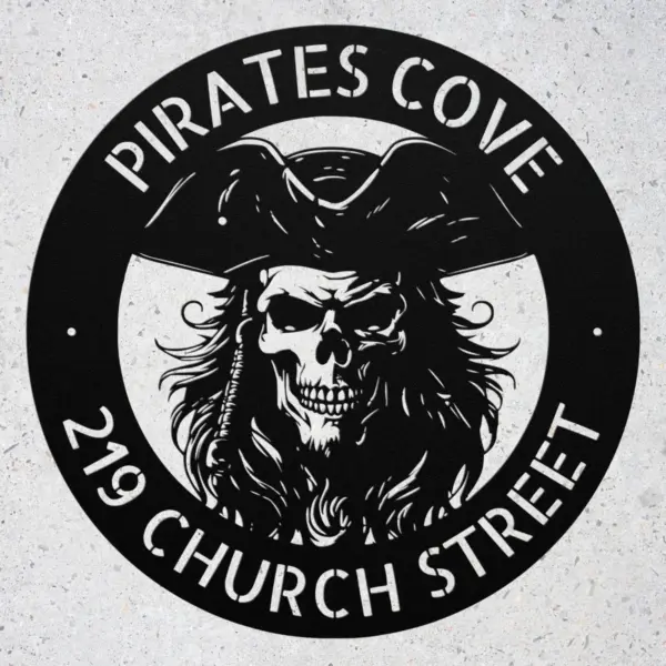 Custom Metal Pirate Skull Art Sign Personalized Pirate Cove Wall Decor Custom Metal Pirate Skull Art Sign crafted from 16 gauge steel. Custom pirate wall decor for man caves, bars, game rooms, boats, and gifts.