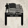 Custom Military Memorial Grave Marker Personalized Veteran Tribute Custom military memorial grave marker with American flag in 16 gauge steel for veteran tribute, cemetery decor and personalized remembrance sign.