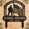 Custom Military Memorial Grave Marker Personalized Veteran Tribute Custom military memorial grave marker with American flag in 16 gauge steel for veteran tribute, cemetery decor and personalized remembrance sign.