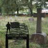 Custom Military Memorial Grave Marker Personalized Veteran Tribute Custom military memorial grave marker with American flag in 16 gauge steel for veteran tribute, cemetery decor and personalized remembrance sign.