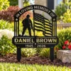Custom Military Memorial Grave Marker Personalized Veteran Tribute Custom military memorial grave marker with American flag in 16 gauge steel for veteran tribute, cemetery decor and personalized remembrance sign.