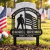Custom Military Memorial Grave Marker Personalized Veteran Tribute Custom military memorial grave marker with American flag in 16 gauge steel for veteran tribute, cemetery decor and personalized remembrance sign.