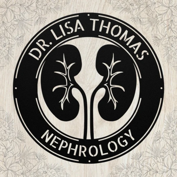 Custom nephrology metal sign in 16 gauge steel for kidney doctor office decor, personalized clinic wall plaque and medical professional gift.