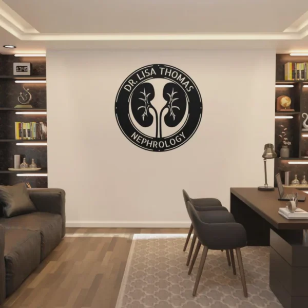 Custom nephrology metal sign in 16 gauge steel for kidney doctor office decor, personalized clinic wall plaque and medical professional gift.