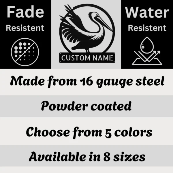 Custom Pelican Bird Metal Art Sign – Coastal Wall Decor Custom Pelican Bird Metal Art Sign Coastal Wall Decor