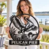 Custom Pelican Bird Metal Art Sign Coastal Wall Decor Custom pelican bird metal art sign made from 16 gauge steel. Custom coastal wall decor for beach homes, cottages, patios, and nautical gift ideas.