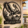 Custom Pelican Bird Metal Art Sign Coastal Wall Decor Custom pelican bird metal art sign made from 16 gauge steel. Custom coastal wall decor for beach homes, cottages, patios, and nautical gift ideas.