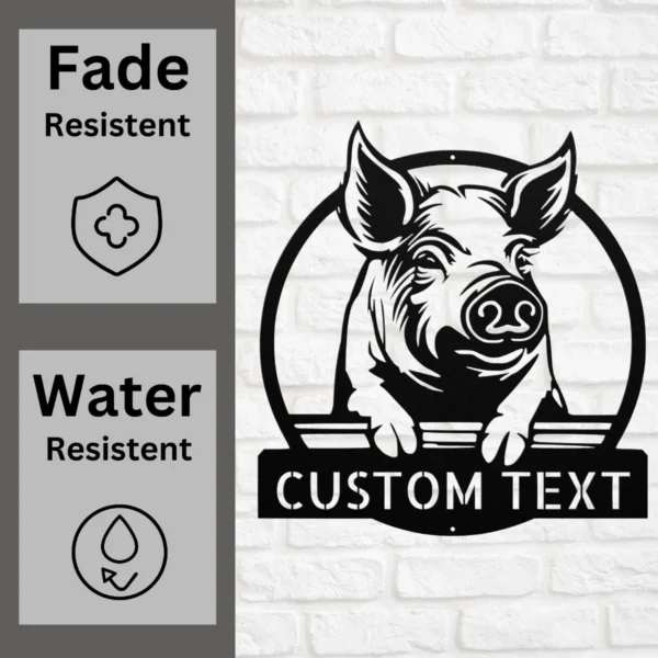 Custom Pig Metal Sign Farmhouse Art Decor Custom pig metal sign in 16 gauge steel for farmhouse wall decor, laser-cut animal plaque for barn, kitchen, rustic home and gift art.