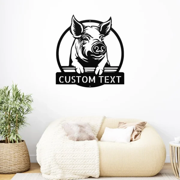 Custom Pig Metal Sign Farmhouse Art Decor Custom pig metal sign in 16 gauge steel for farmhouse wall decor, laser-cut animal plaque for barn, kitchen, rustic home and gift art.