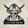 Custom Pirate Skull Metal Wall Art Sign Nautical Decor Custom pirate skull metal sign in 16 gauge steel for nautical wall decor, pirate themed plaque for bar, boat, cabin and gift art.