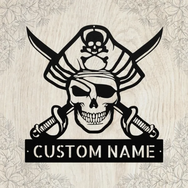 Custom Pirate Skull Metal Wall Art Sign Nautical Decor Custom pirate skull metal sign in 16 gauge steel for nautical wall decor, pirate themed plaque for bar, boat, cabin and gift art.