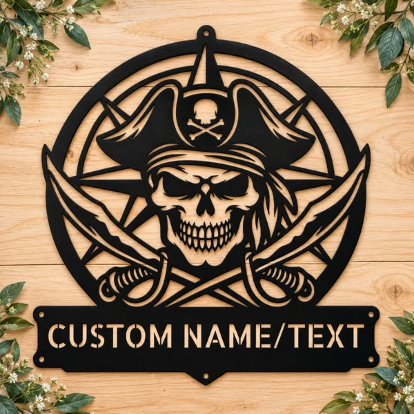 Custom Pirate Skull Metal Wall Art Sign Nautical Decor Custom Pirate Skull Metal Wall Art Sign in 16 gauge steel for nautical wall decor, pirate themed plaque for bar, boat, cabin and gift art.