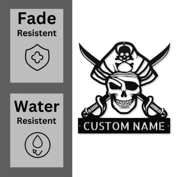 Custom Pirate Skull Metal Wall Art Sign Nautical Decor Custom pirate skull metal sign in 16 gauge steel for nautical wall decor, pirate themed plaque for bar, boat, cabin and gift art.