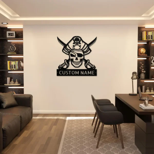 Custom Pirate Skull Metal Wall Art Sign Nautical Decor Custom pirate skull metal sign in 16 gauge steel for nautical wall decor, pirate themed plaque for bar, boat, cabin and gift art.