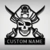 Custom Pirate Skull Metal Wall Art Sign Nautical Decor Custom pirate skull metal sign in 16 gauge steel for nautical wall decor, pirate themed plaque for bar, boat, cabin and gift art.
