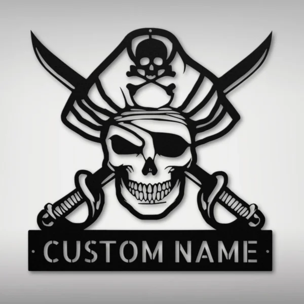 Custom Pirate Skull Metal Wall Art Sign Nautical Decor Custom pirate skull metal sign in 16 gauge steel for nautical wall decor, pirate themed plaque for bar, boat, cabin and gift art.