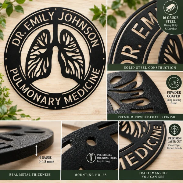 Custom Pulmonologist Metal Sign Personalized Lung Doctor Wall Art Custom pulmonologist metal sign made from 16 gauge steel. Personalized lung doctor wall art for clinics, hospitals, and medical office decor gifts.