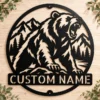 Custom Roaring Bear Metal Sign Personalized Grizzly Mountain Wall Decor Custom roaring bear metal sign personalized with family or cabin name, fierce grizzly bear mountain wall decor for rustic cabins, hunting lodges and wildlife lovers.