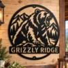 Custom Roaring Bear Metal Sign Personalized Grizzly Mountain Wall Decor Custom roaring bear metal sign personalized with family or cabin name, fierce grizzly bear mountain wall decor for rustic cabins, hunting lodges and wildlife lovers.