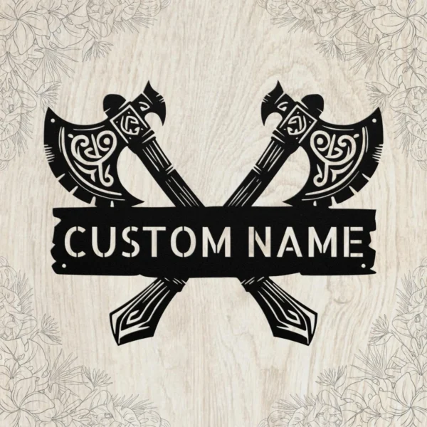 Custom Viking Axe Metal Sign Norse Wall Art Decor Custom Viking axe metal sign in 16 gauge steel for Norse wall decor, personalized Viking art plaque for cabins, man caves, and history lovers.