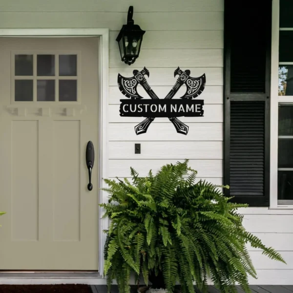 Custom Viking Axe Metal Sign Norse Wall Art Decor Custom Viking axe metal sign in 16 gauge steel for Norse wall decor, personalized Viking art plaque for cabins, man caves, and history lovers.