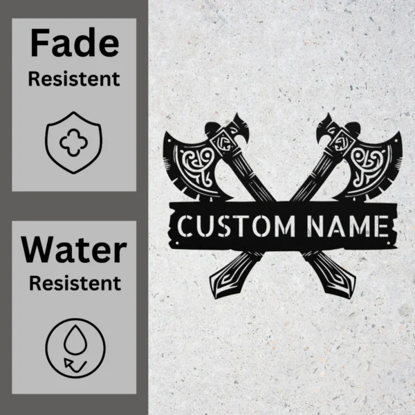 Custom Viking Axe Metal Sign Norse Wall Art Decor Custom Viking axe metal sign in 16 gauge steel for Norse wall decor, personalized Viking art plaque for cabins, man caves, and history lovers.