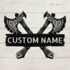 Custom Viking Axe Metal Sign Norse Wall Art Decor Custom Viking axe metal sign in 16 gauge steel for Norse wall decor, personalized Viking art plaque for cabins, man caves, and history lovers.