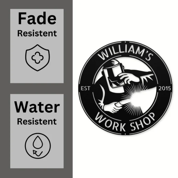 Custom welder metal sign in 16 gauge steel for workshop wall decor, personalized welding shop plaque for metalworkers, garage and gift art.